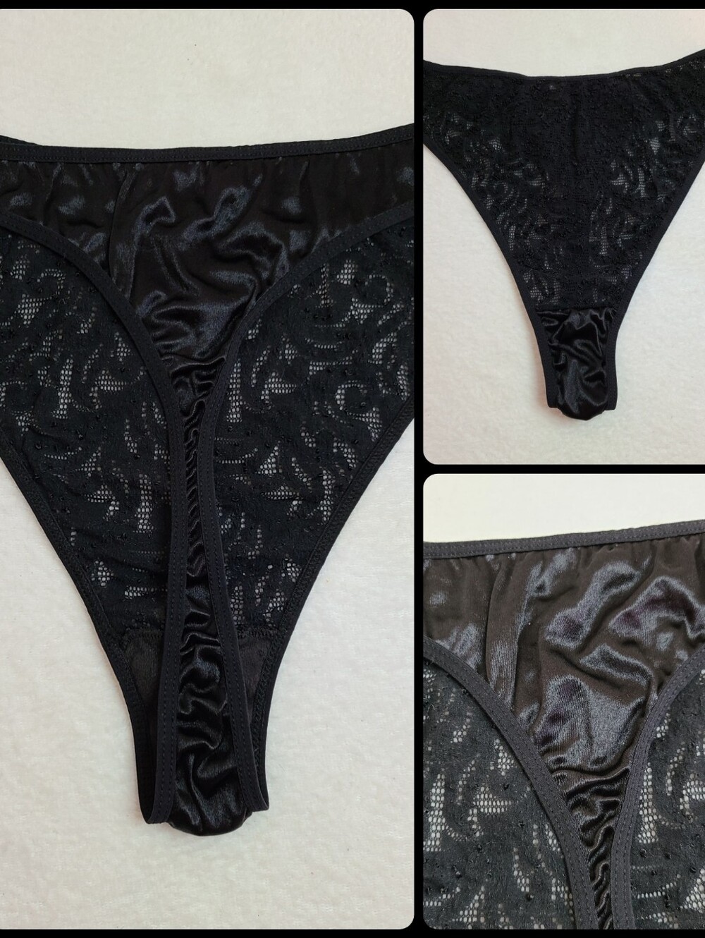 VTG Soft Sensations Silky Second Skin Satin & Lace High Cut Thong Panty XL